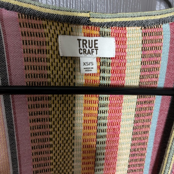 True Craft Oversized Boho Kimono Multicolor Stripe Fringe Tassels Tie XS/S - Picture 7 of 9